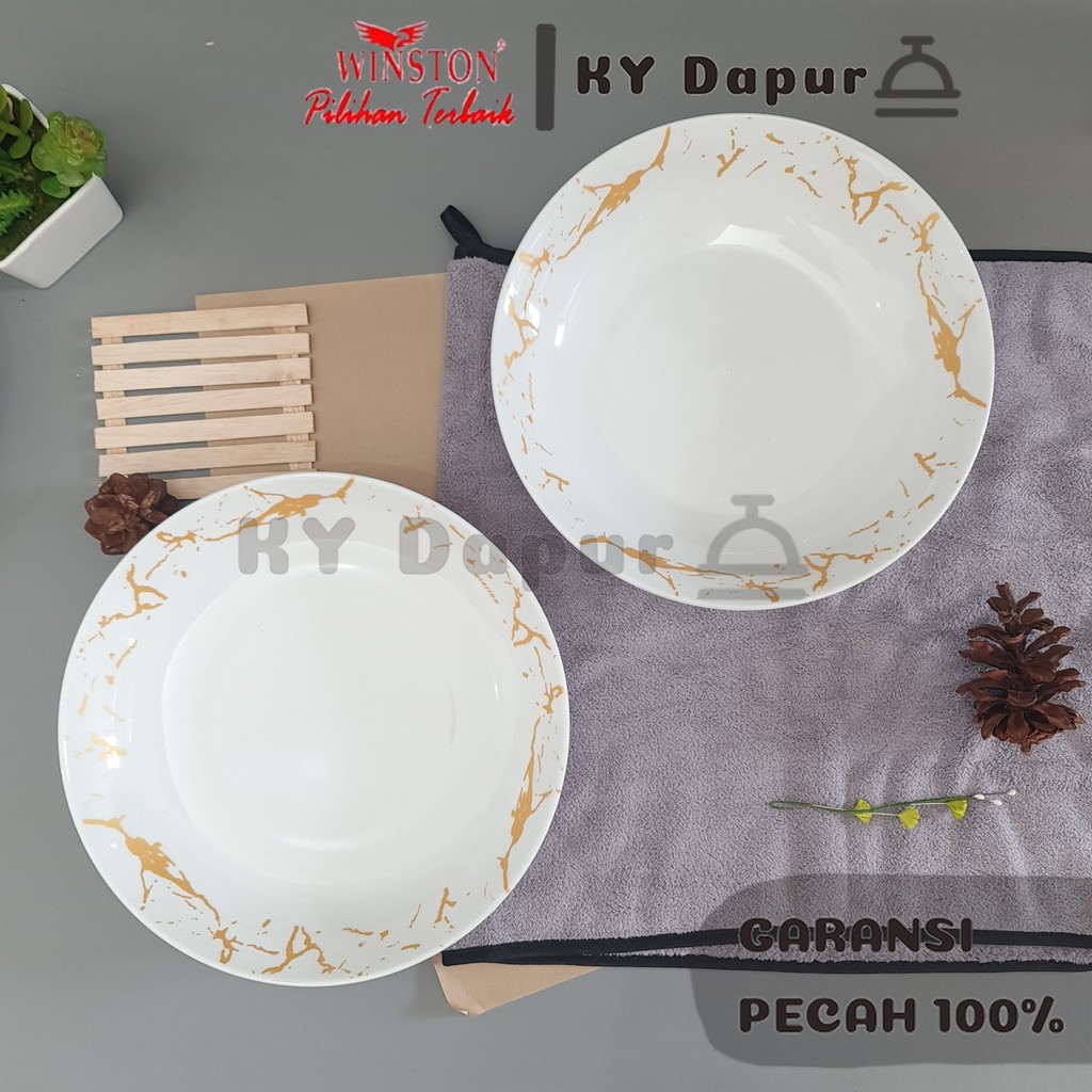 WINSTON Piring Keramik Makan Marmer Emas Series Piring Cantik Aesthetic Bermotif