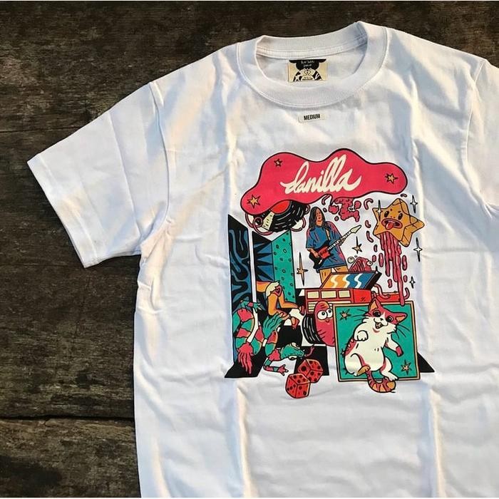 (COD) KAOS T-Shirt BAND DANILLA-KEMILAU DOOBLES TEE WHITE Bahan Tebal Cotton Combed 24s baju distro 