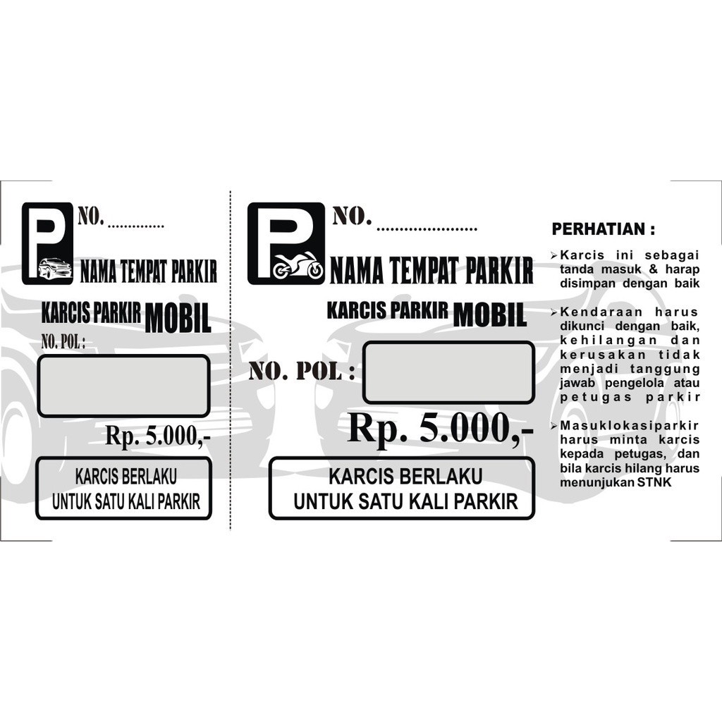 

KARCIS PARKIR COSTUM NAMA TEMPAT