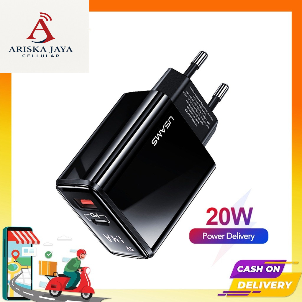 USAMS Adapter Charger T40 CC133 Digital Display QC 3.0 PD 20W