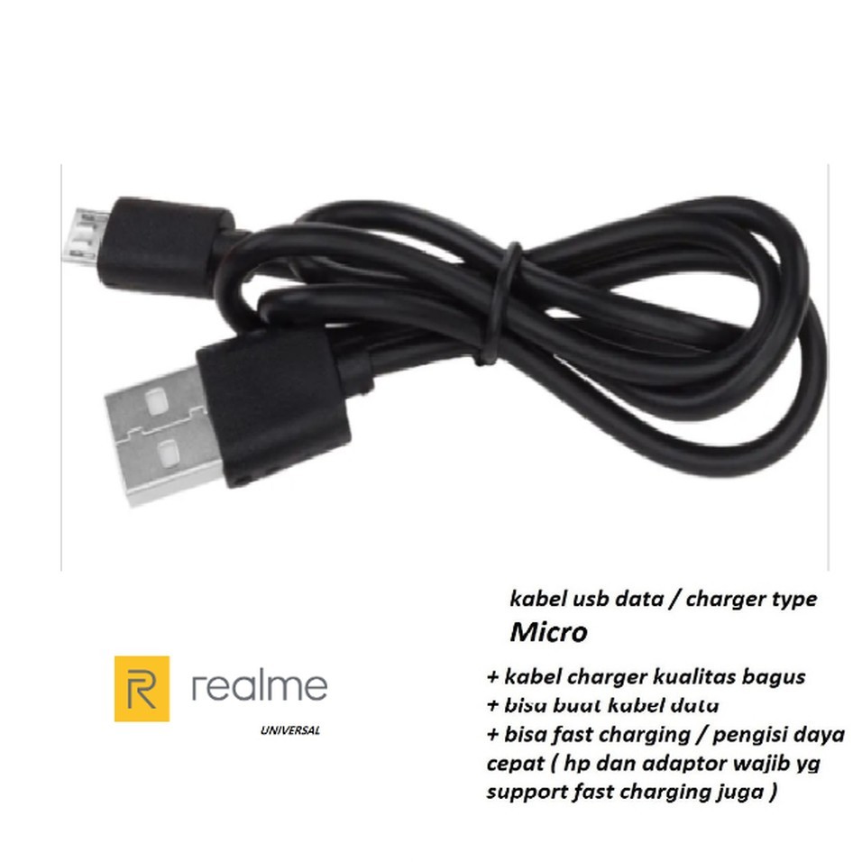 (hitam) Usb micro  kabel charger realme 3 (RMX1821) - realme 3i (RMX1827) - realme 3 pro (RMX1851)