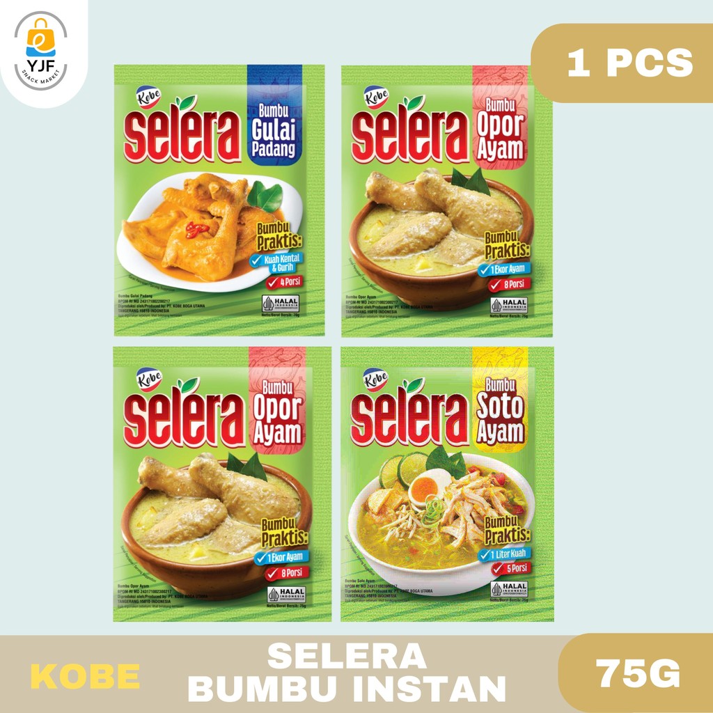 

Kobe Selera Bumbu Instan 70 g / 75 g - Bumbu Gulai Padang / Opor Ayam / Sayur Lodeh / Soto Ayam / Bumbu Masak