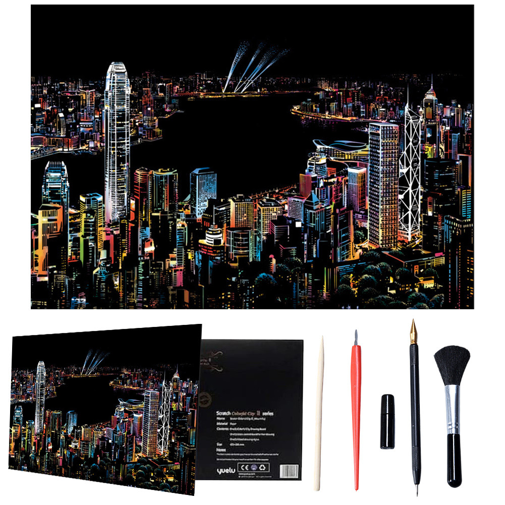 

Engraving Art Set for Adults with Tools Kit DIY Night View Scratchboard Scratch Art Painting Toy Gift for Friends Family