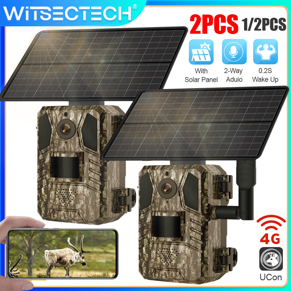 1/2PCS UCon 4G Cellular Trail Camera 2K Solar  Camera Wildlife Security Camera Motion Activated 0.2s