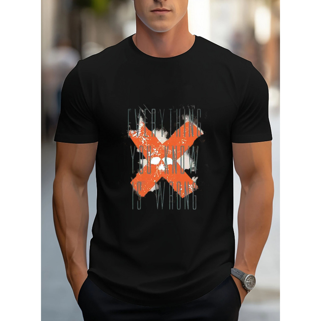 Kaos Grafis Kasual Pria Besar & Tinggi dengan Desain X Tebal & Cetakan "Semua yang Anda Tahu Salah" 