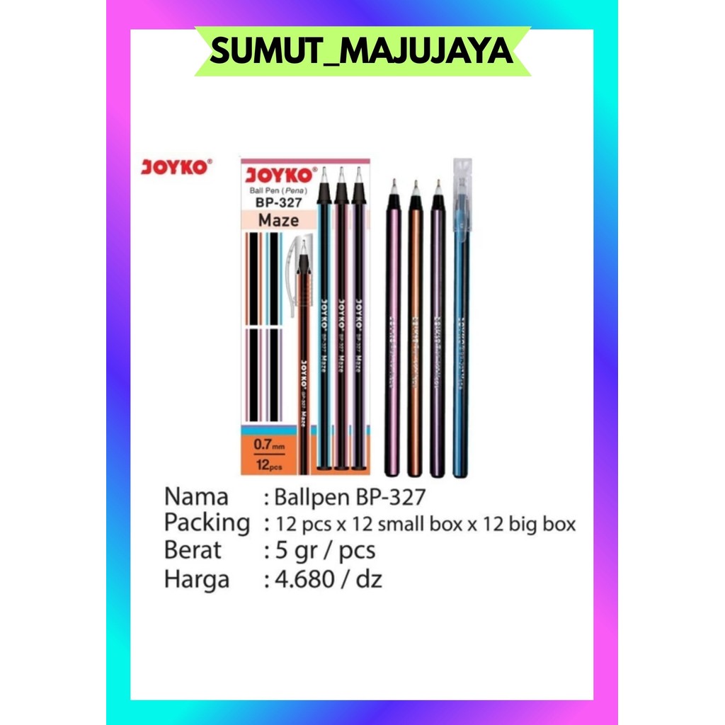

SMJ [1 KOTAK ISI 12PCS] PULPEN JOYKO MAZE 0.7mm BP-327 PENA BEST SELLER