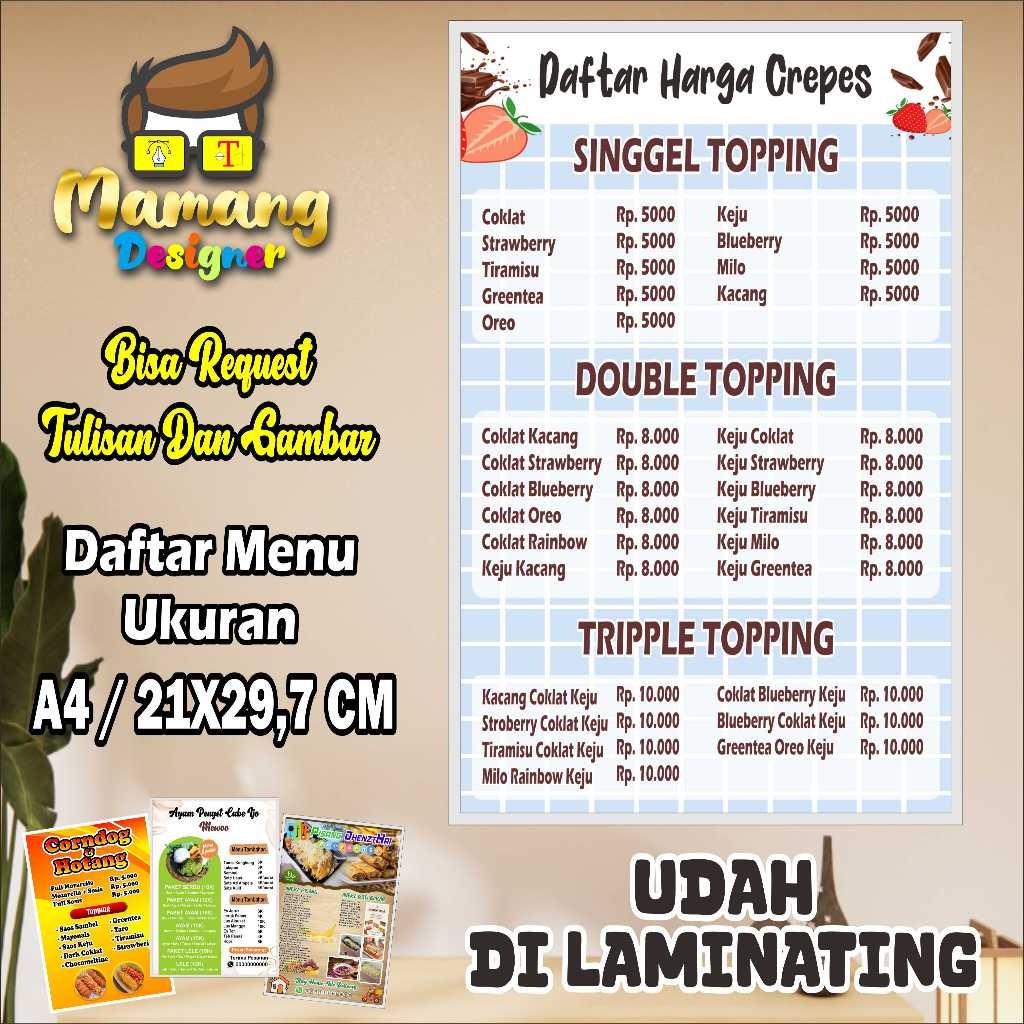 

Backdrop Cetak Daftar Menu Bahan Kertas Dilaminating Jualan Crepes Atau Jajanan Viral bb