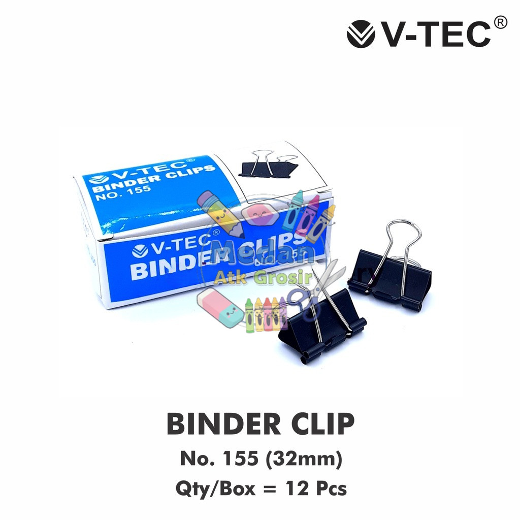 

[1 BOX] Penjepit Kertas Serbaguna / Binder Clip Ukuran Kecil No 155 Isi 12 Pcs Vtec