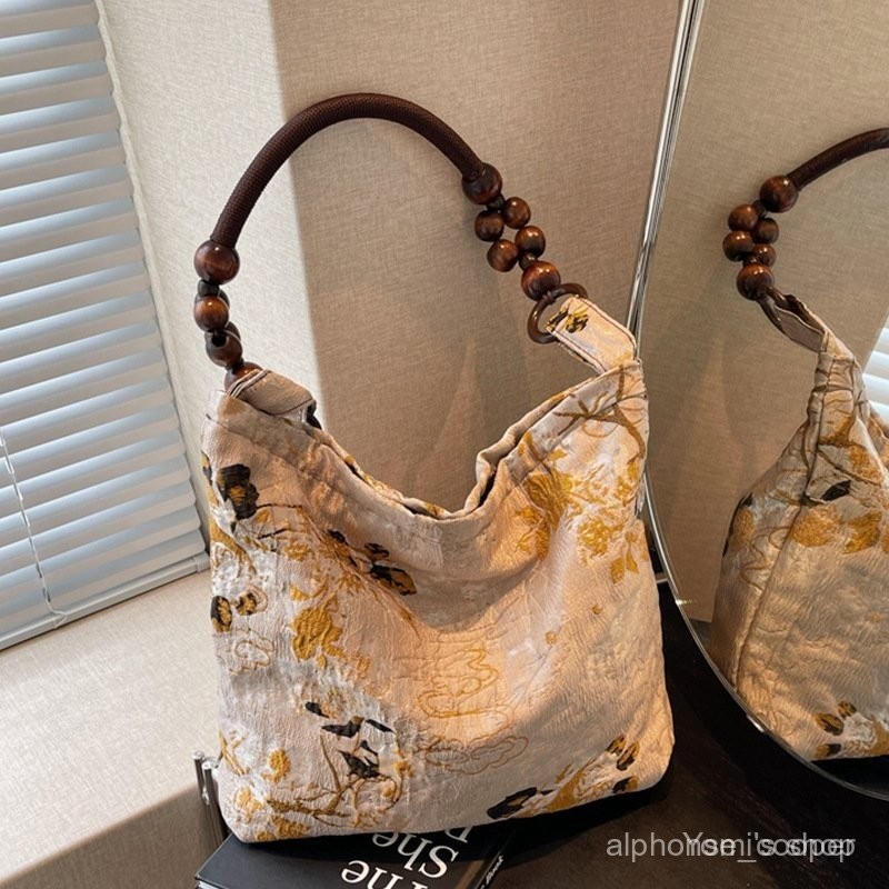 New Chinese Style Chinese Style Tote Bag Women's Design Beaded One-Shoulder Bucket Bag