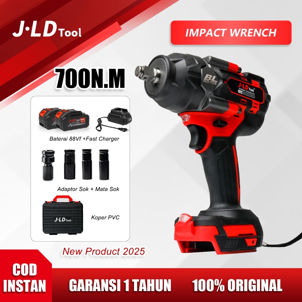 JLD Impact Wrench Torsi Besar 700NM Cordless Impact Jumbo Baterai 88Vf Impek jld 2batre Impact Fulls