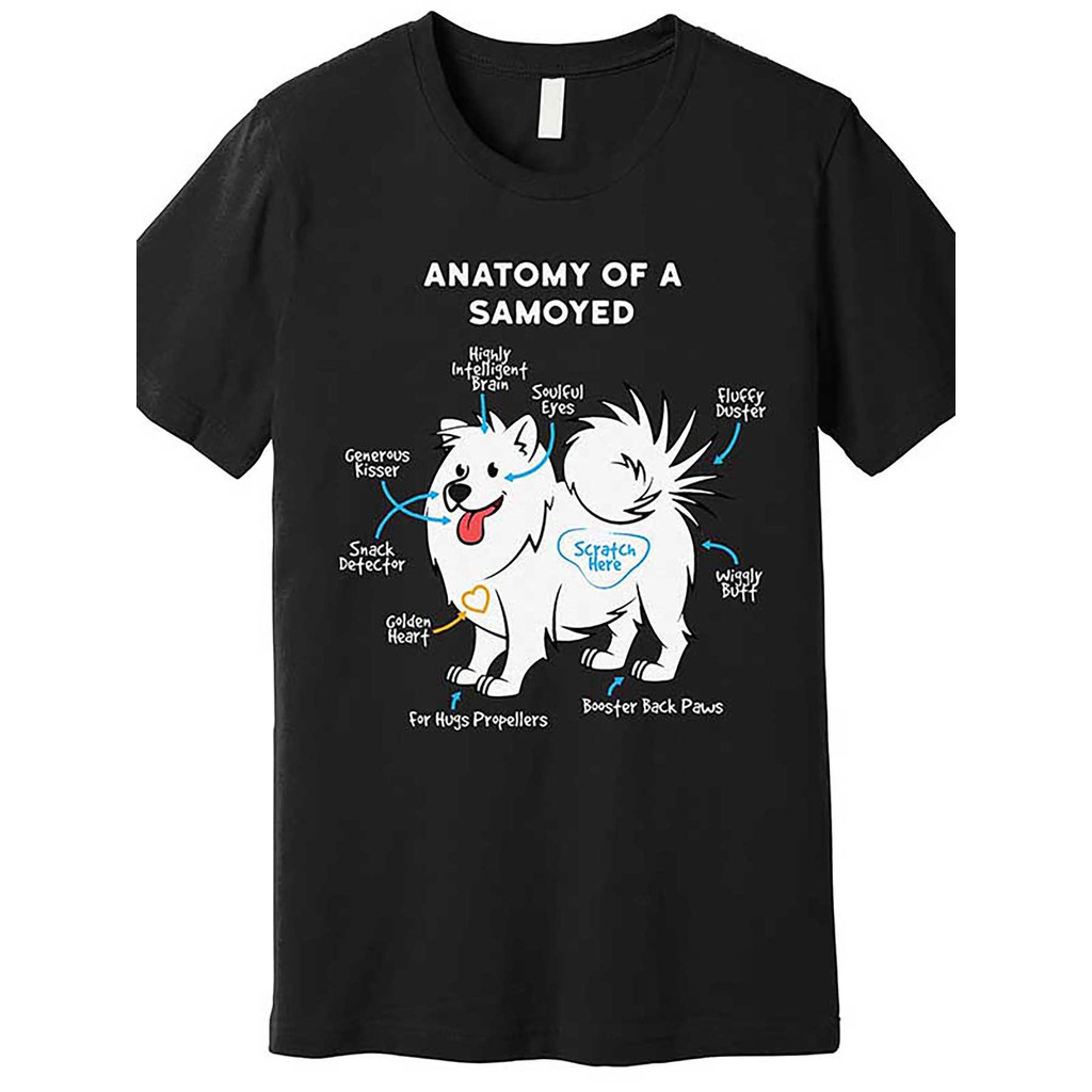 Kaos Pria Anatomi Anjing Samoyed Baju Pecinta Anjing Lucu Hadiah Bahan Katun