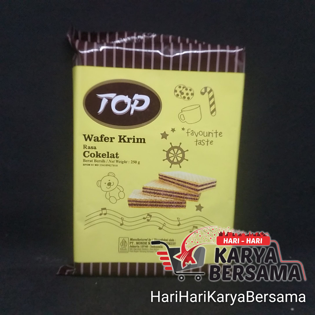 

MAKANAN RINGAN TOP WAFER KRIM RASA COKELAT COKLAT 250GR