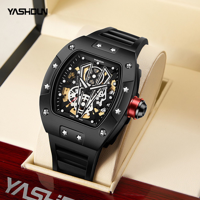 Mechanical Watch Tourbillon Wine Barrel Waterproof Silicone Strap Men's Watch