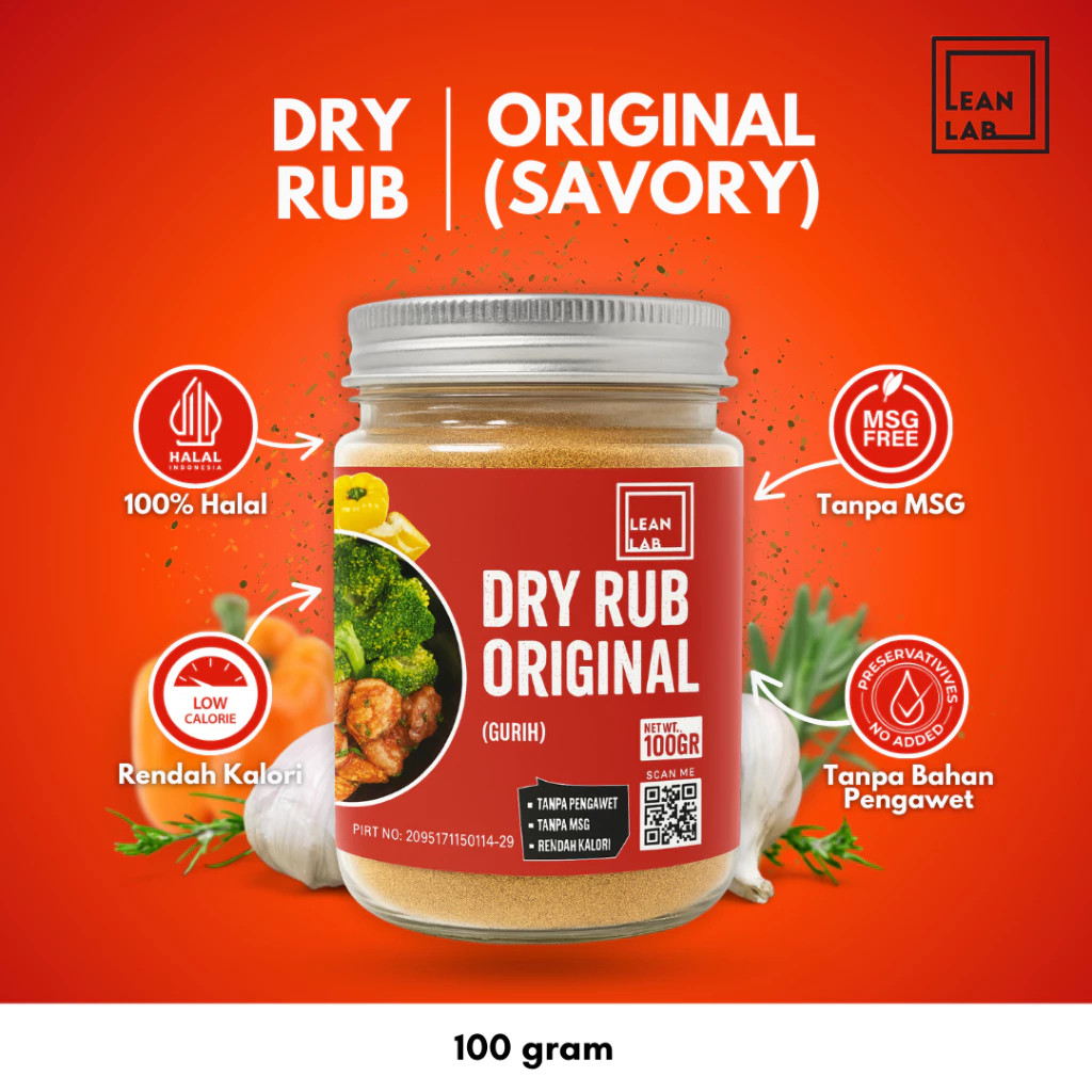 

Lean Lab Bumbu Marinasi Dry Rub 100g – Original/Cajun/Teriyaki | Bumbu BBQ Tanpa MSG Rendah Kalori