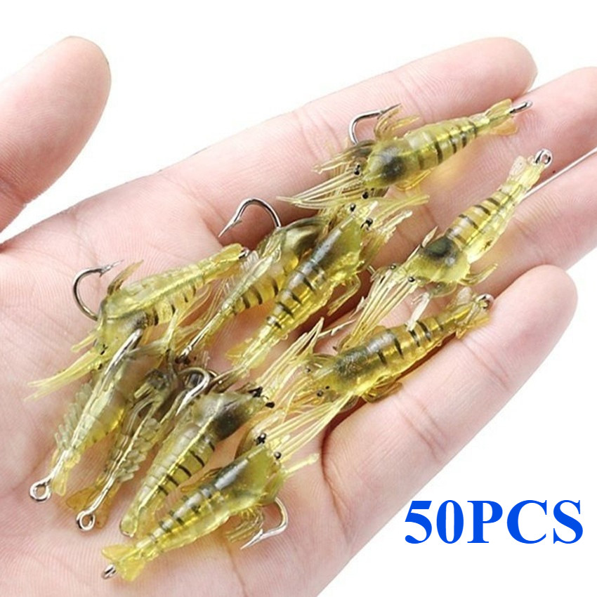 50Pcs Soft Lure Umpan UDANG Tiruan Buatan 4cm PVC Dengan Kail Stainless