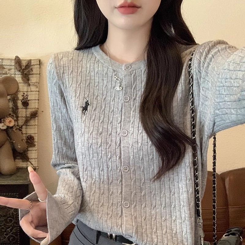 Air ZZ106 Kardigan Rajutan Lengan Panjang Wanita / Sweater Rajut Bordir / O Neck Wanita Cardigan Wan