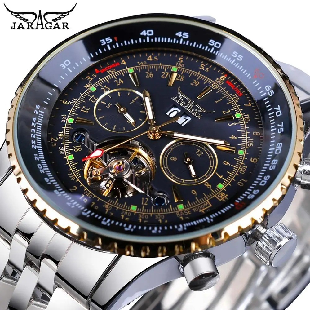 JARAGAR 034 Top Brand Business Tourbillon Stainless Steel Men's Watch Mul-tifunction Automatic Mecha