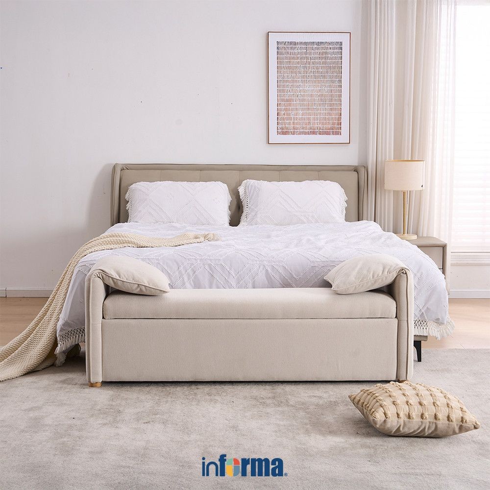 Informa Xinia Bangku Bench Fabric - Putih Stool Tempat Duduk Empuk Furniture Rumah Kursi Panjang