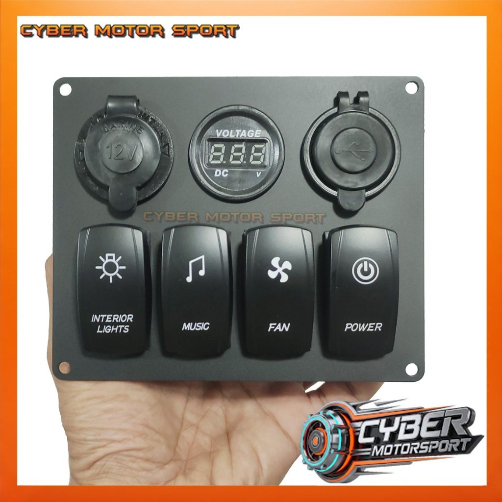 dashboard panel mobil instrument saklar 4 tombol usb charger volt meter dc socket 12 volt 24 volt. S