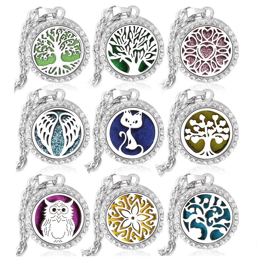 New Diffuser Locket Necklace Multiple Patterns Stainless Steel Perfume Pendant Essential Oil Aromath