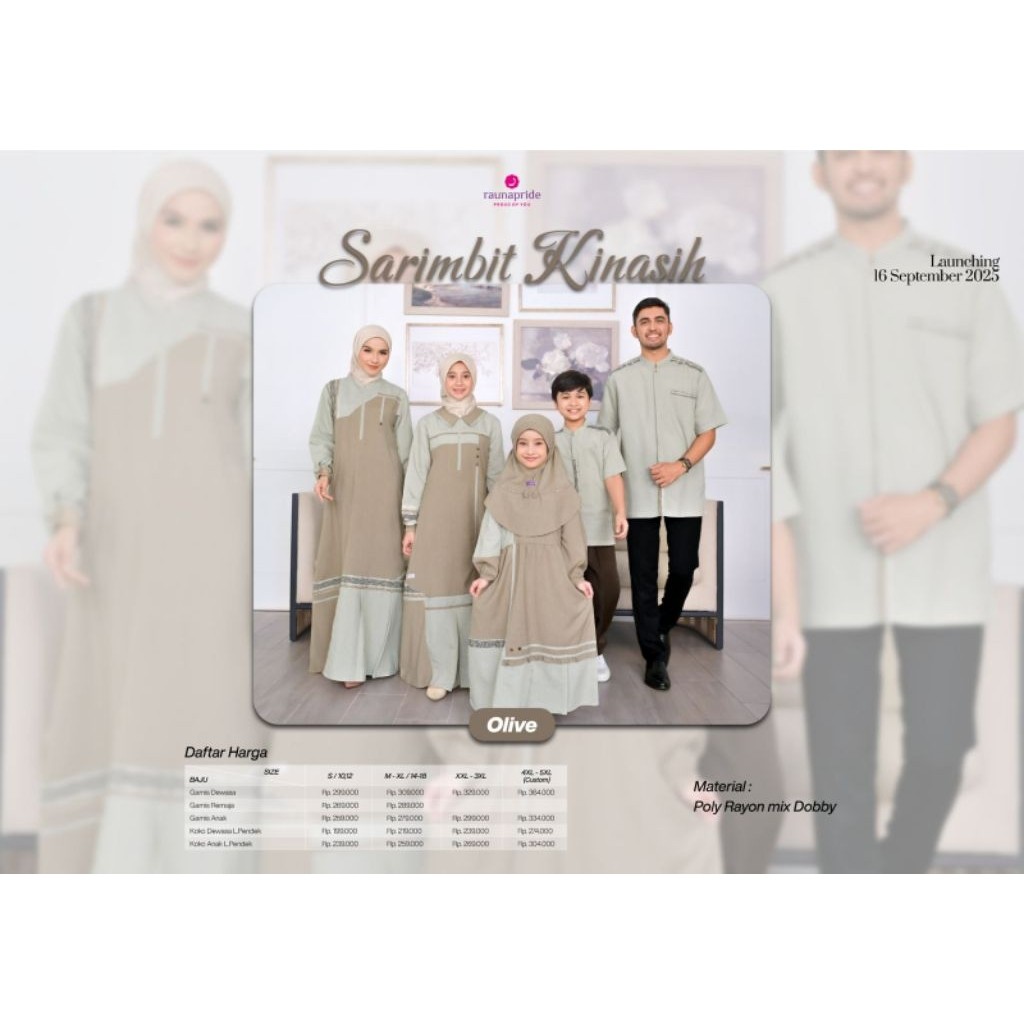 Raunapride Sarimbit Keluarga Kinasih Olive | Sarimbit Keluarga Lebaran 2026 | Gamis Rauna Olive | Ga