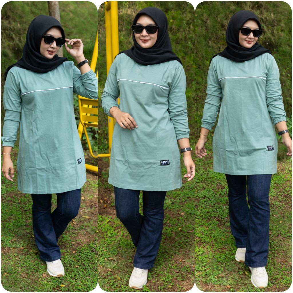 TUNIK POLOS LIST DEPAN LENGAN KERUT KARET PINGGIR BAHAN KOMBET  PREMIUM