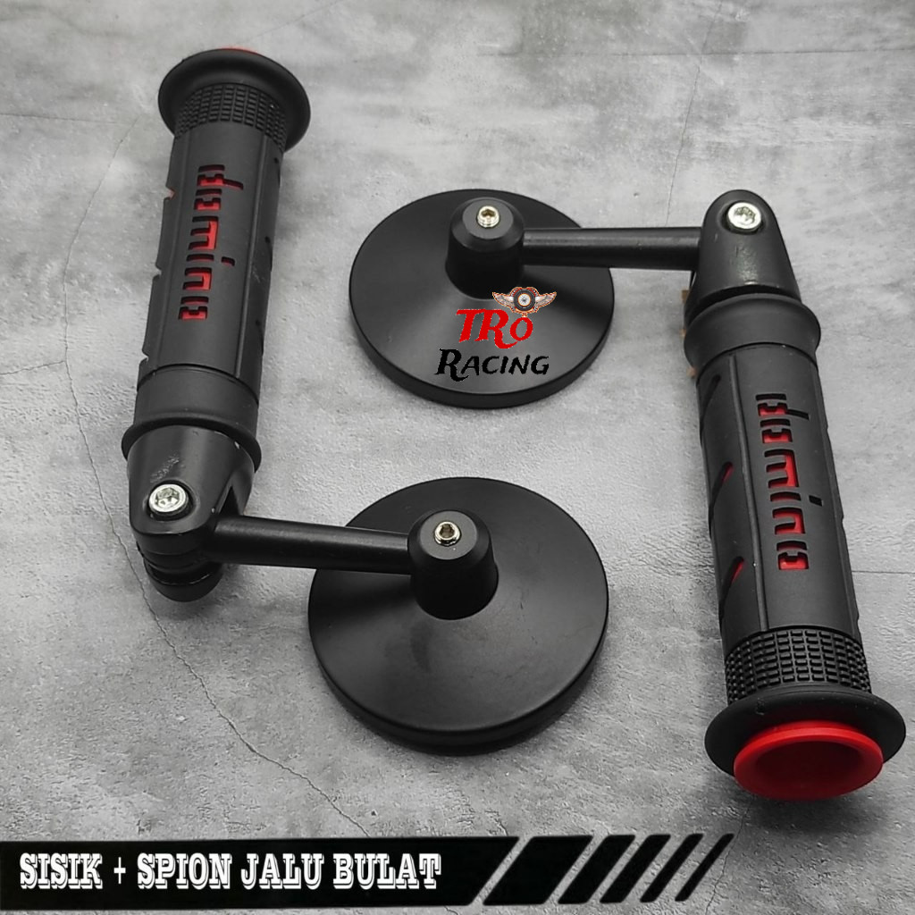 Promo Paket Spion Jalu Bulat End Bar Full CNC Anti Karat + Handgrip Dominno Universal Semua Motor Be