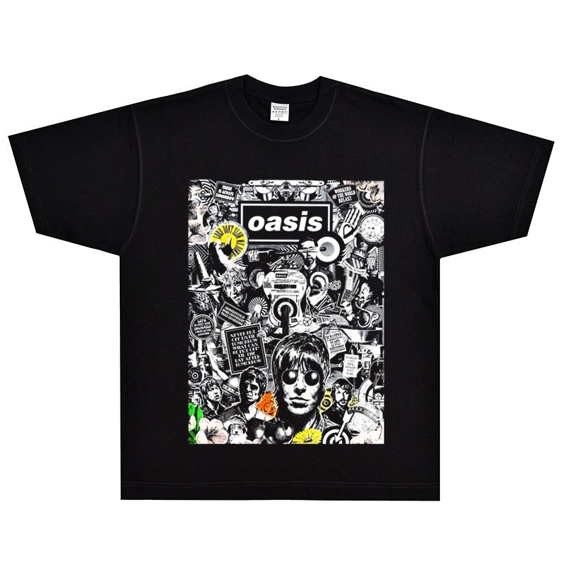 COD Oasis Oasis Band T-shirt Rock Amerika Retro Jalanan Longgar Aliran Kaos Lengan Pendek Leher Bula