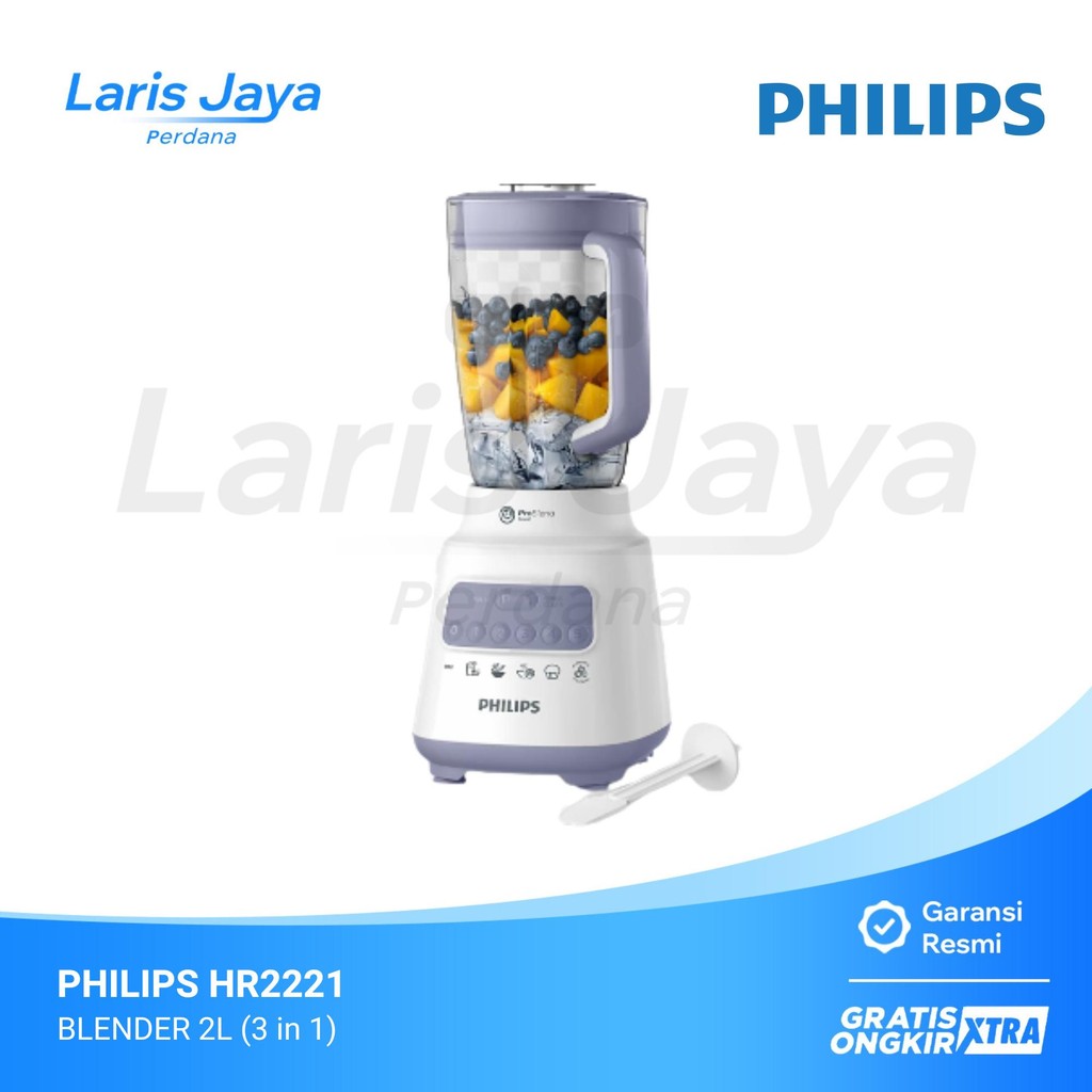 Blender Philips HR-2221, 2 Liter Plastik, Penghancur Es untuk Jus & Bumbu (3 in 1)