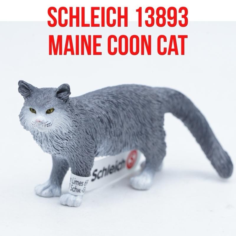 Schleich 13893 Maine Coon Cat Kucing Bulu Panjang Amerika Felis catus Mainan Figure Binatang Miniatu