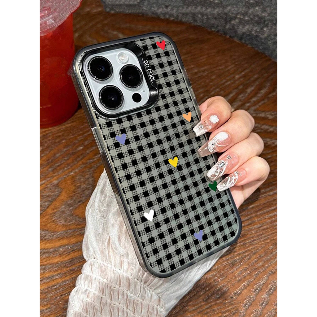 Casing iPhone dengan Motif Kotak-kotak dan Hati-hati untuk iPhone XR X XS XS MAX IPHONE 7PLUS 8PLUS 
