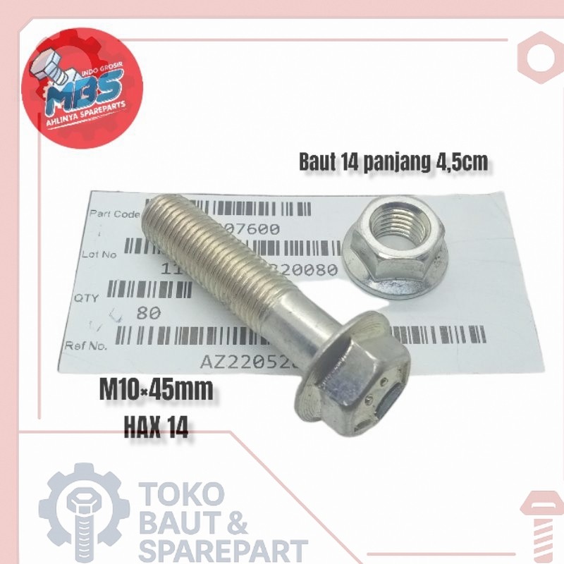 1SET baut MUR 14 m10×45 BAUT BAJA TITIK 4 BAUT PANJANG 4,5CM DUDUKAN SHOK STERING