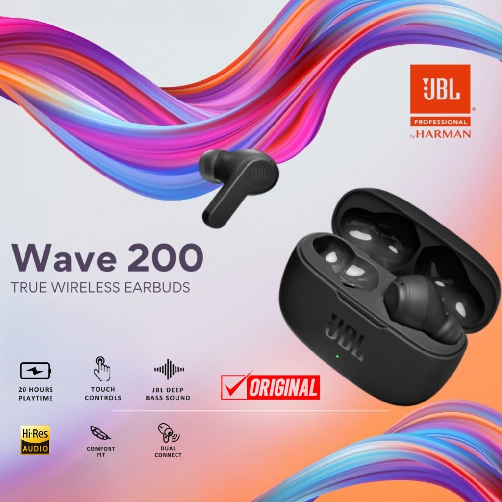 【100% Original】JBL Wave 200 TWS True Wireless In-Ear Noise Cancelling Headphones Real Stereo Full Ba