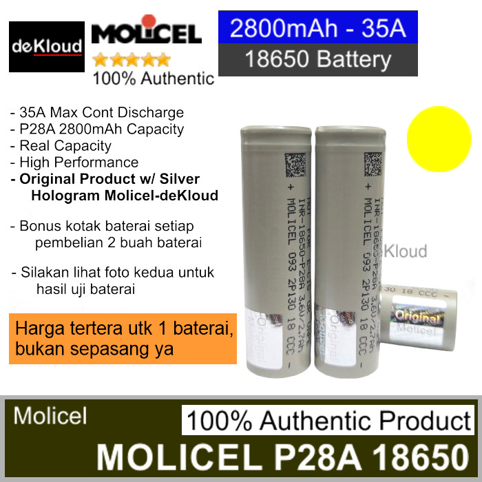 Authentic MOLICEL P28A 18650 Battery | baterai batre batere original