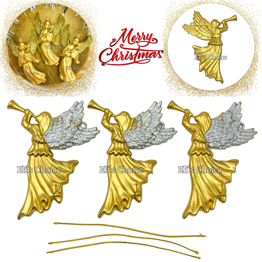HIASAN MALAIKAT EMAS POHON NATAL / GANTUNGAN ANGEL GOLD NATAL / ANGEL HARPA MALAIKAT TEROMPET