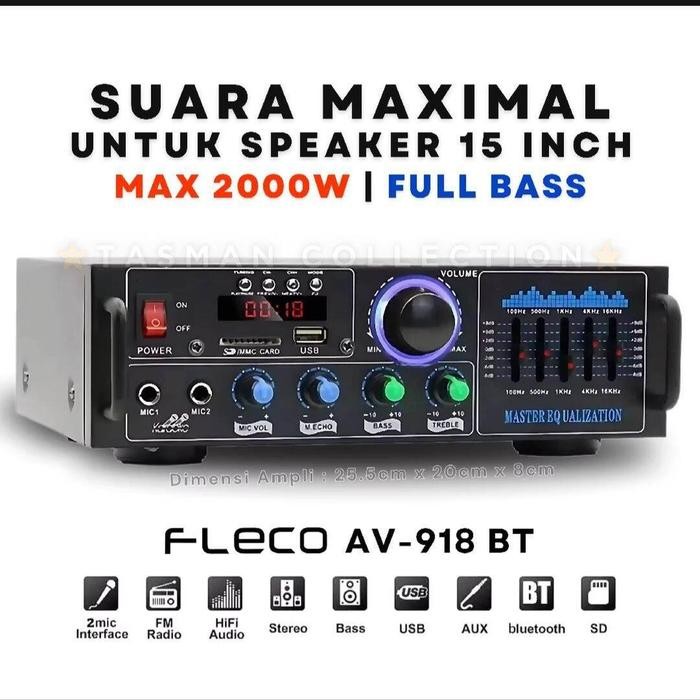 COD NEWW AMPLIFIER DOUBLE POWER SUBWOOFER FLECO AV-918BT BLUETOOTH STEREO AUDIO MIXING Mixer Bass - 