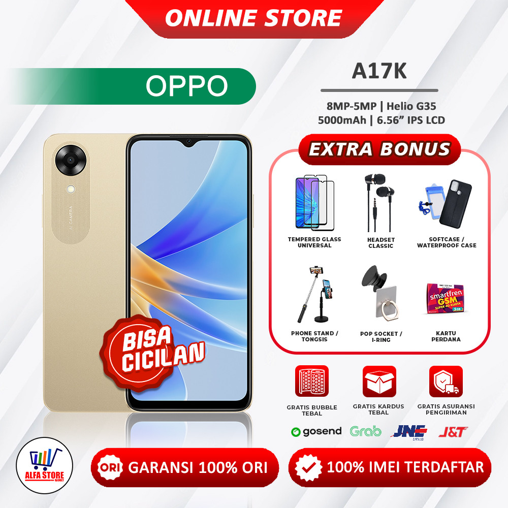[SALE] oppo a17k ram 3/64Gb [ram 3+4/64Gb] 5000mah mediatek G35 garansi resmi