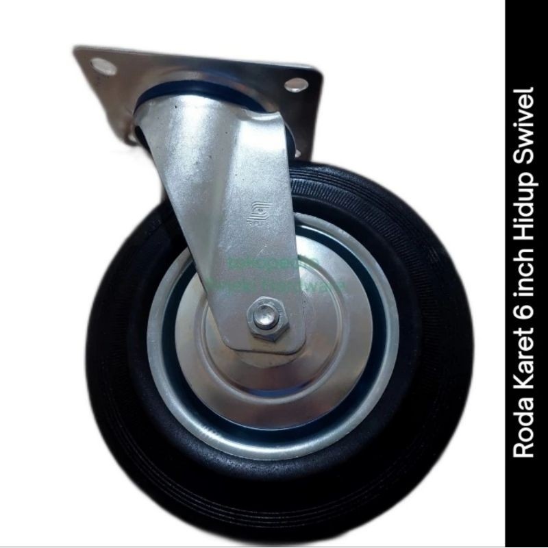 Roda Karet Hitam 6 inch Hidup Roda Trolley Gerobak 6" Swivel 160 mm