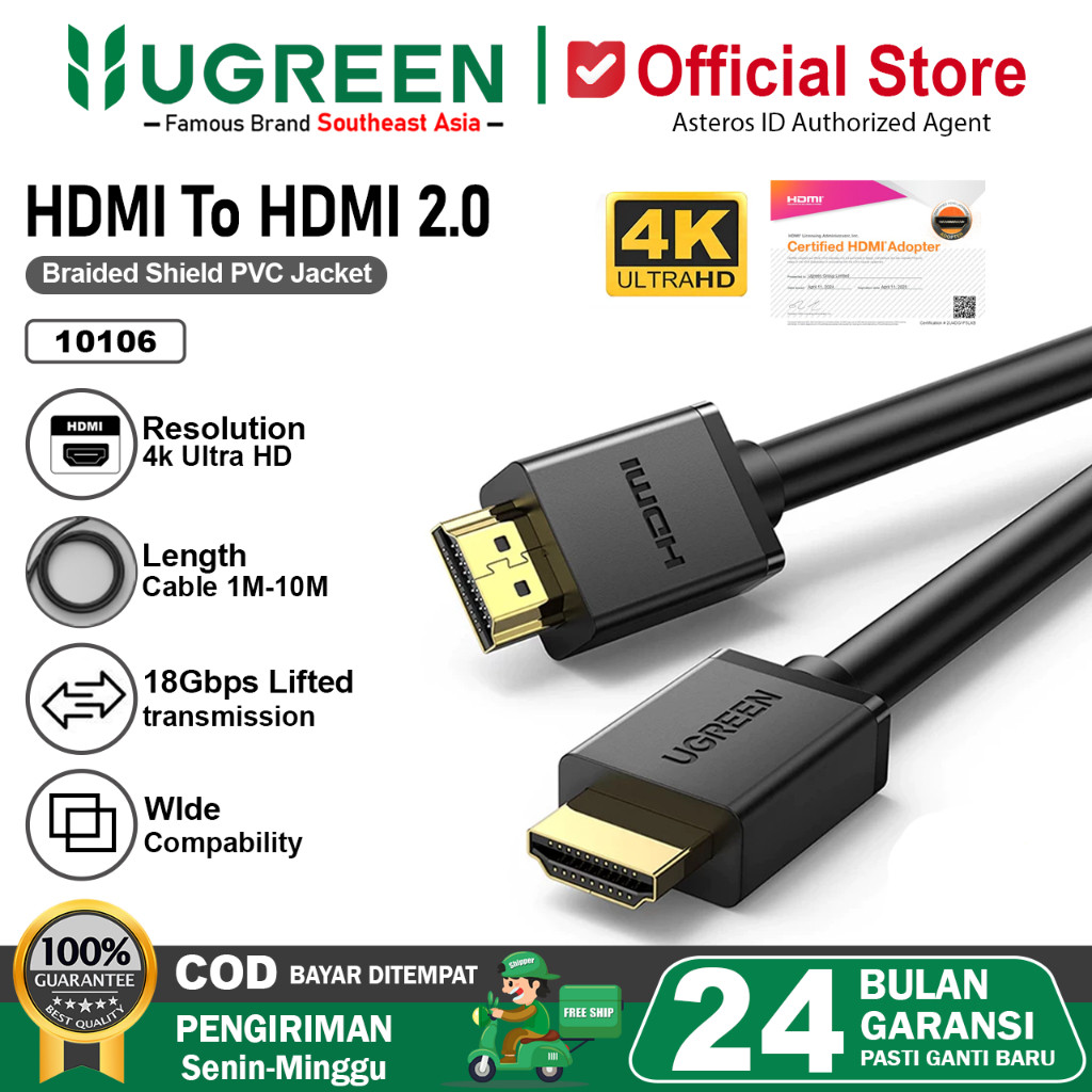 UGREEN Kabel HDMI To HDMI 4K 60Hz 18Gbps Ultra HD 10 Meter 10110