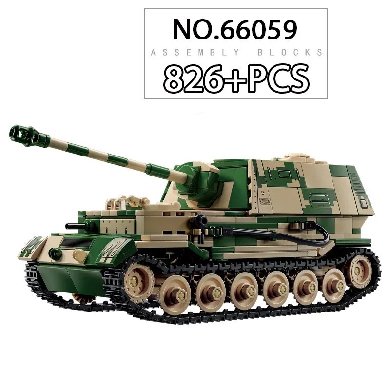 2024 WW2 Germany Military Tank Buig Blocks Panzer VIII Maus Super Heavy Tank Model Elephant Tank Des