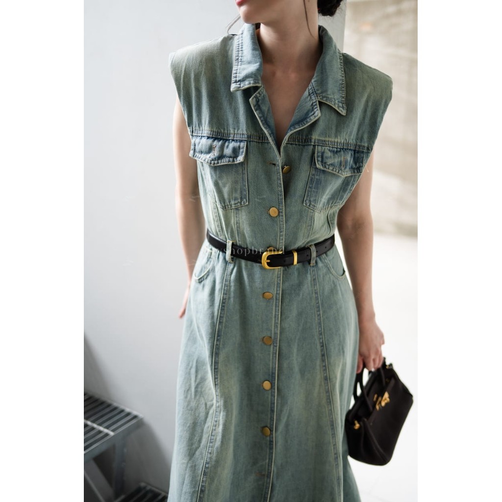 bkkclothe. [ Ready Stock ] VSHOPBRAND 7709-1 MAXI DRESS JEANS DENIM ( IMPORT BANGKOK )
