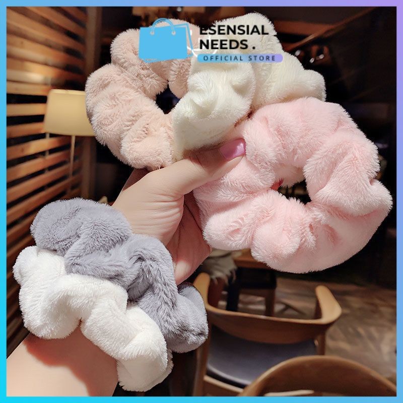 COD Ikat Rambut Scrunchie Jumbo Korea | Kunciran Cepol Rambut Tebal Besar | Gelang Fashion Bulu Lemb