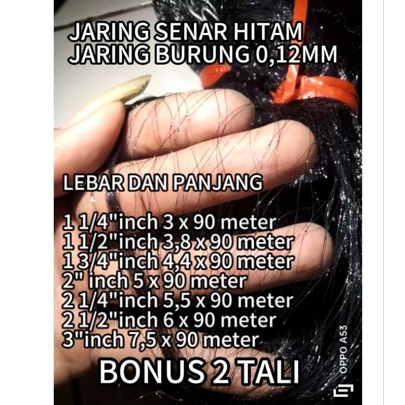Jaring Burung,jaring Burung sawah.Burung Pipit/emprit senar hitam 0,12mm Bonus 2 Tali