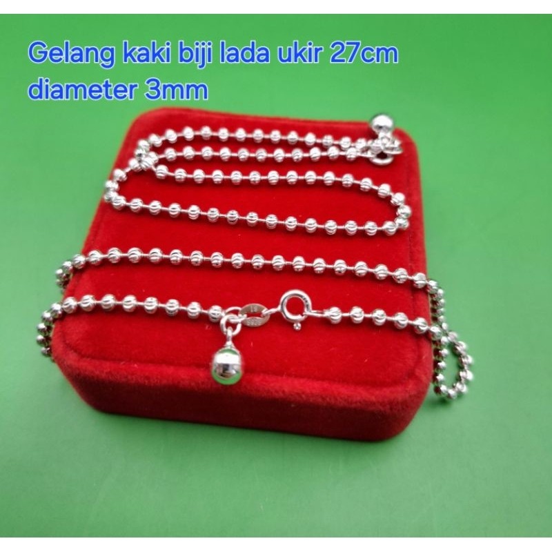 Gelang kaki perak silver925 gelang kaki biji lada ukir