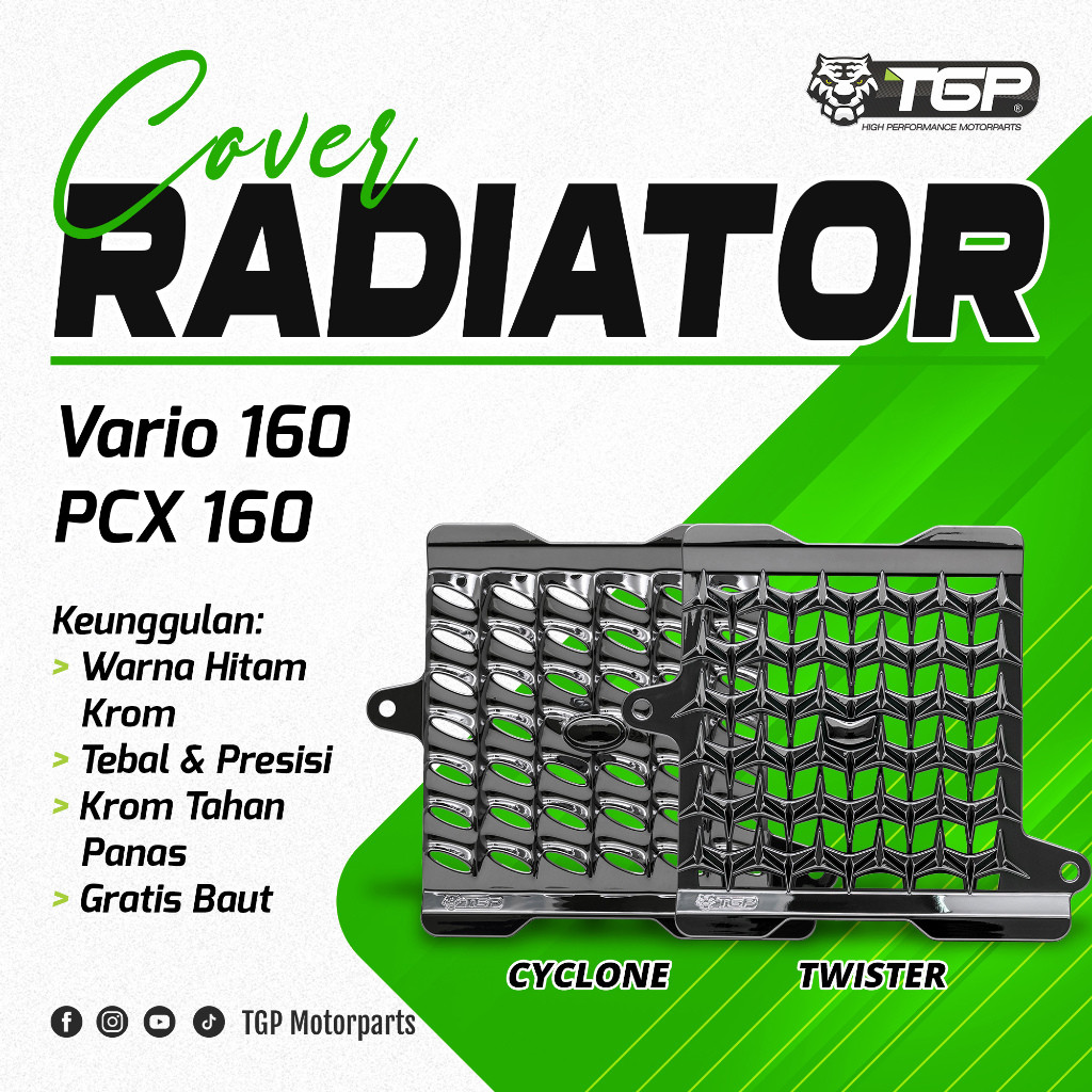 Cover Radiator TGP Vario 160 PCX 160 Black Chrome Aksesoris Radiator