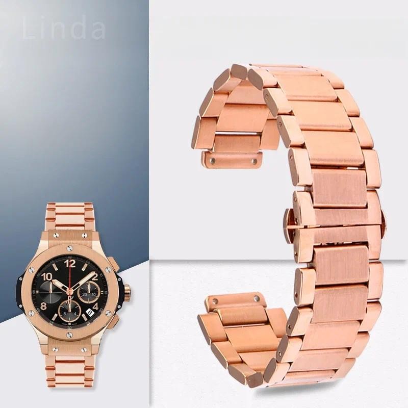 For HUBLOT Yubo Big Bang Classic Fusion Convex Interface Steel Rose Black Watband Men Women Stainles