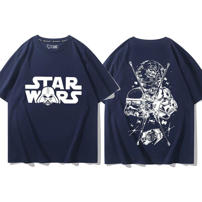 Kaus merchandise STAR WARS, pakaian musim panas lengan pendek katun murni Star Wars, lengan setengah