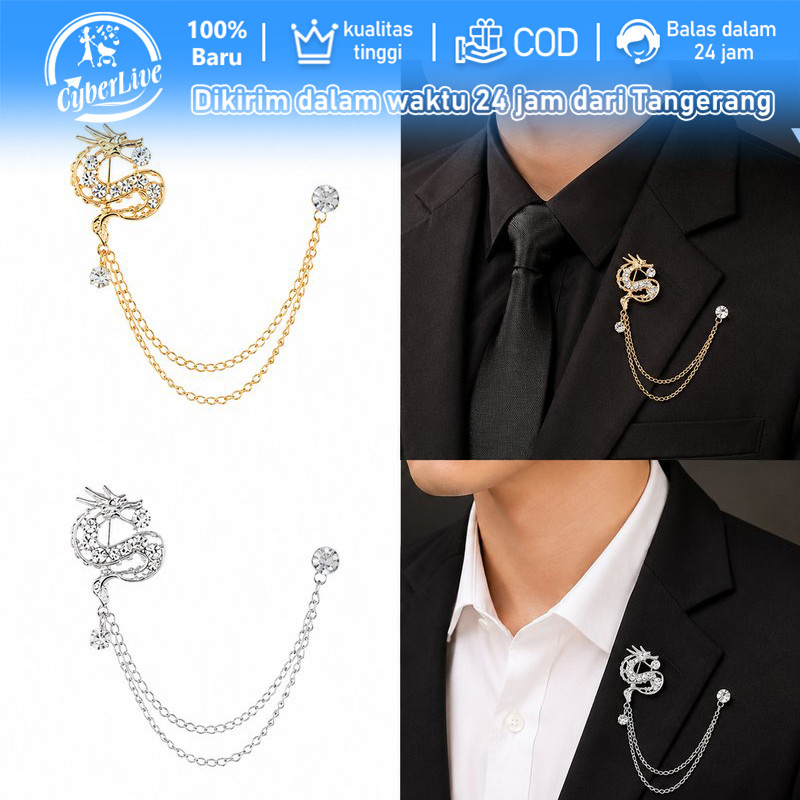 Lapel Pin Bros Jas Dragon Brooch Bros Naga Bros Pin Rantai Jas Pin Jas Pria Wanita Bross Blazer