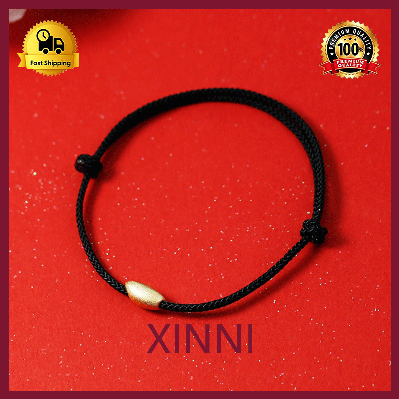 XINNI Gelang Millet Emas Tali Hitam untuk Pria dan Wanita Pasangan Manik-manik Bulat 3D Emas Murni
