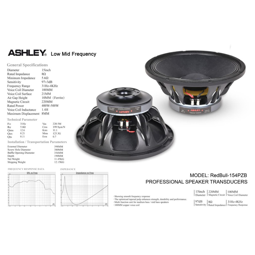 speaker komponen ashley 154pzb original 15 inch Ashley 154 PZB